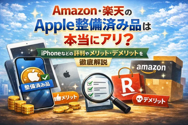 Amazon・楽天で購入できるApple整備済み品（iPhoneなど）の評判やメリット・デメリットを解説した記事のタイトル画像
