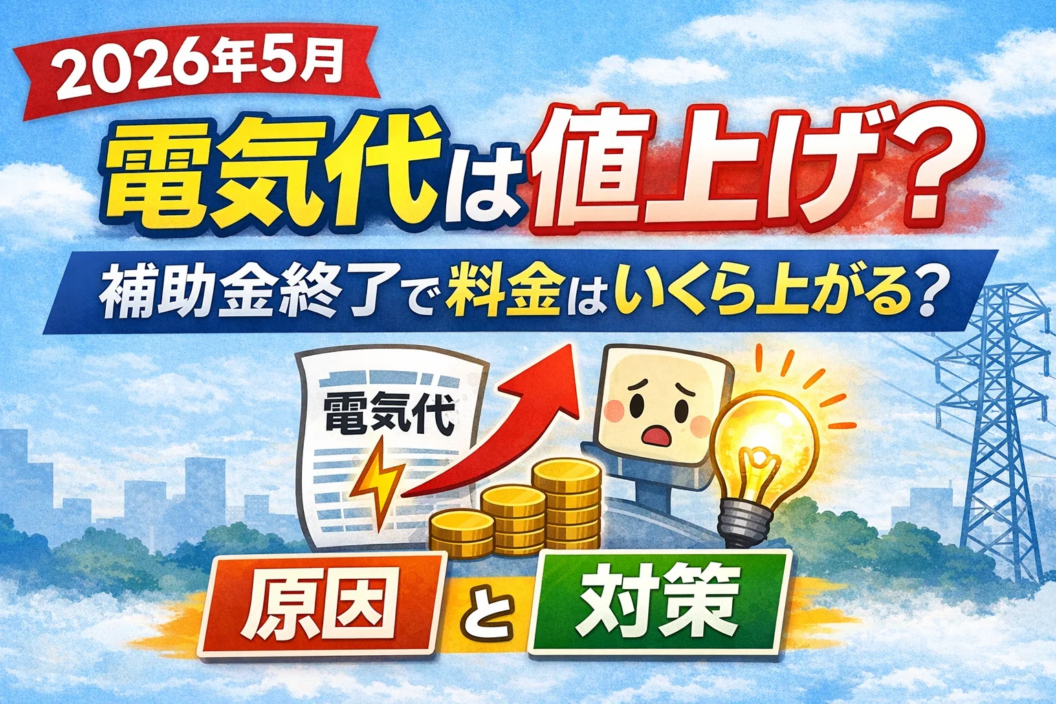 2026年5月の電気代値上げと補助金終了による料金上昇を解説したイメージ画像