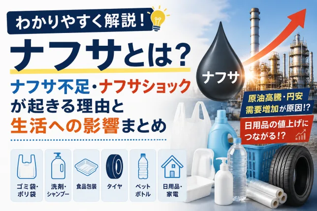 ナフサ不足やナフサショックの原因と生活への影響をわかりやすく解説したイメージ画像