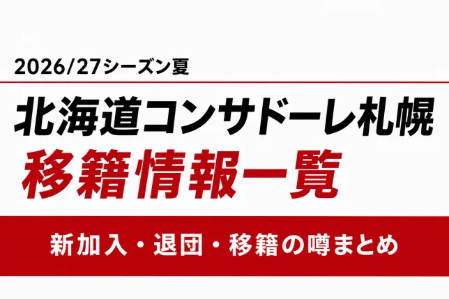 北海道コンサドーレ札幌の2026/27シーズン夏の補強・新加入・退団・移籍情報一覧