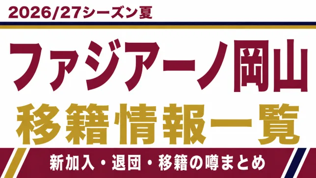 ファジアーノ岡山の2026/27シーズン夏の新加入・退団・移籍情報一覧
