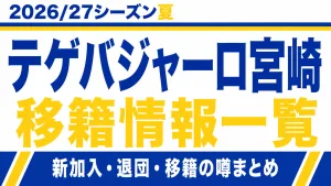 テゲバジャーロ宮崎の2026/27シーズン夏の新加入・退団・移籍情報一覧