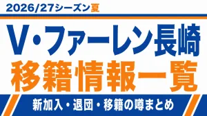 V・ファーレン長崎の2026/27シーズン夏の新加入・退団・移籍情報一覧