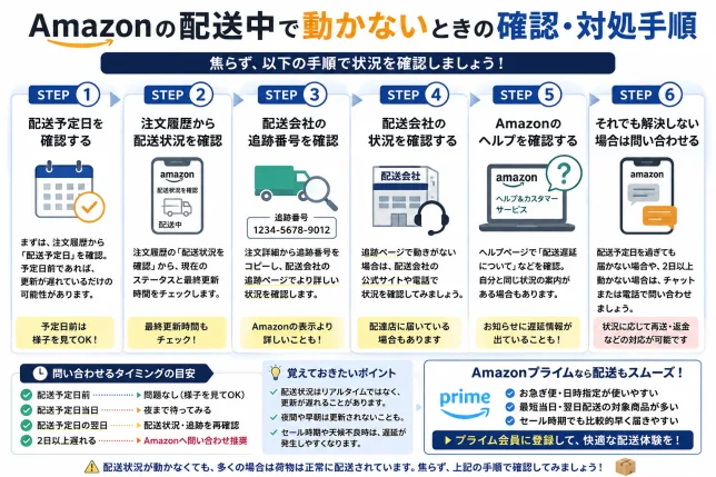 Amazon配送中で動かないときの確認方法と対処手順をまとめた図解