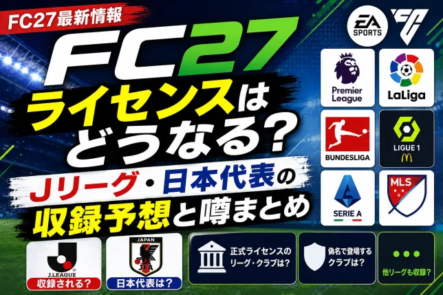 FC27のライセンス情報やJリーグ・日本代表の収録予想を紹介するタイトル画像