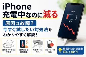 iPhoneを充電中なのにバッテリーが減る原因と対処法を解説したイメージ画像